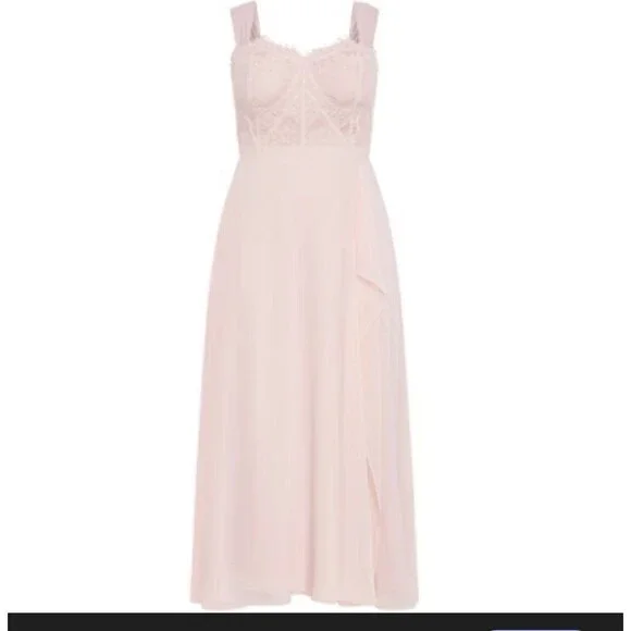 City Chic Women Size 20 Maxi Sweet Evie Pink Formal Dress Lace Chiffon Prom - Picture 3 of 8